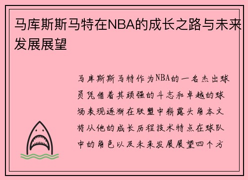 马库斯斯马特在NBA的成长之路与未来发展展望